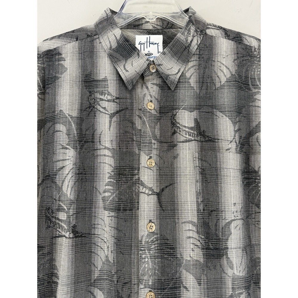 Guy Harvey Aftco Bluewater Shirt Men's XL Hawaiian Sailfish‎ Swordfish Embossed